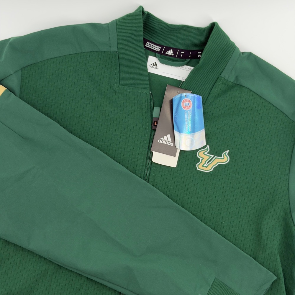 NEW Adidas Men's Green USF Bulls Full‎ Zip Bomber Jacket Size Large NCAA